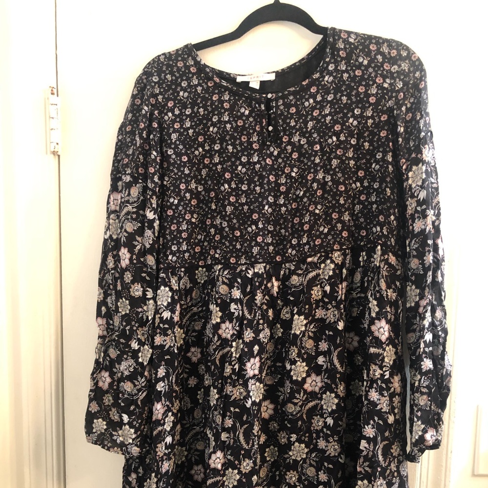 ESPRIT Boho Black Floral Midi Dress Size 8